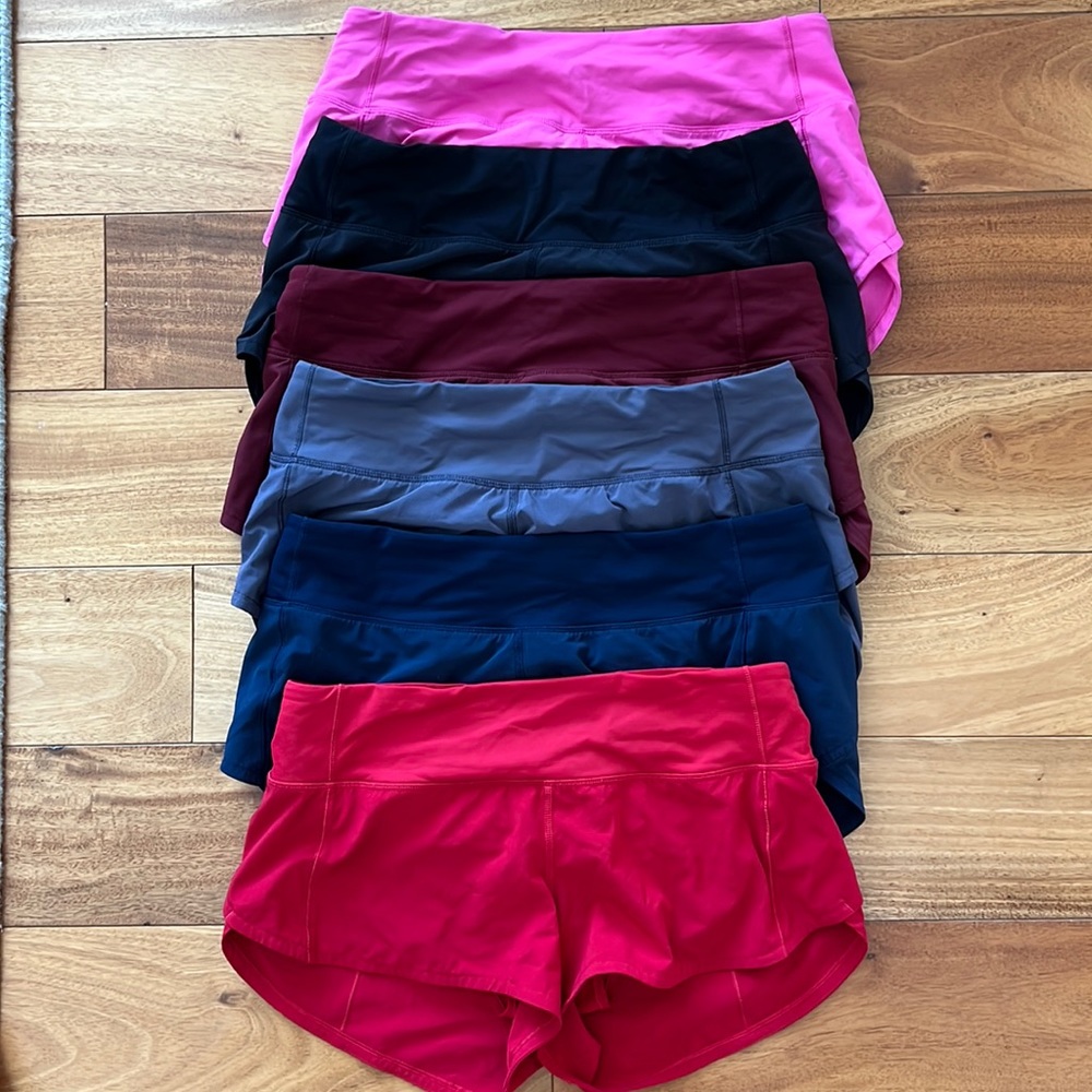 Lot of 6 Lululemon low rise 2.5 inch size 4 Speed up shorts